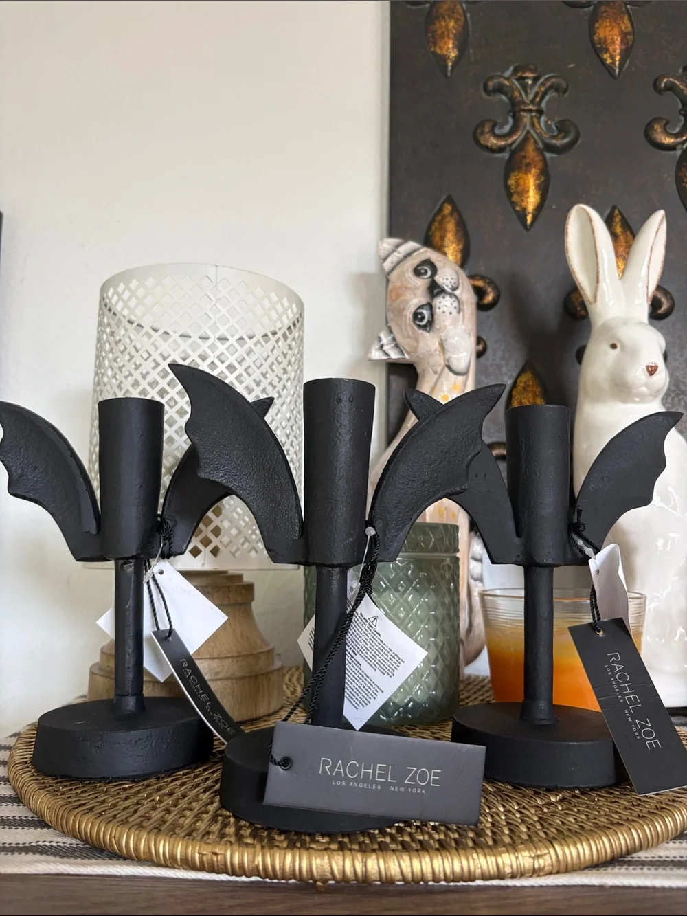 💎RARE💎🆕Rachel Zoe Black Metal Bat Candleholders, Bundle Of 3